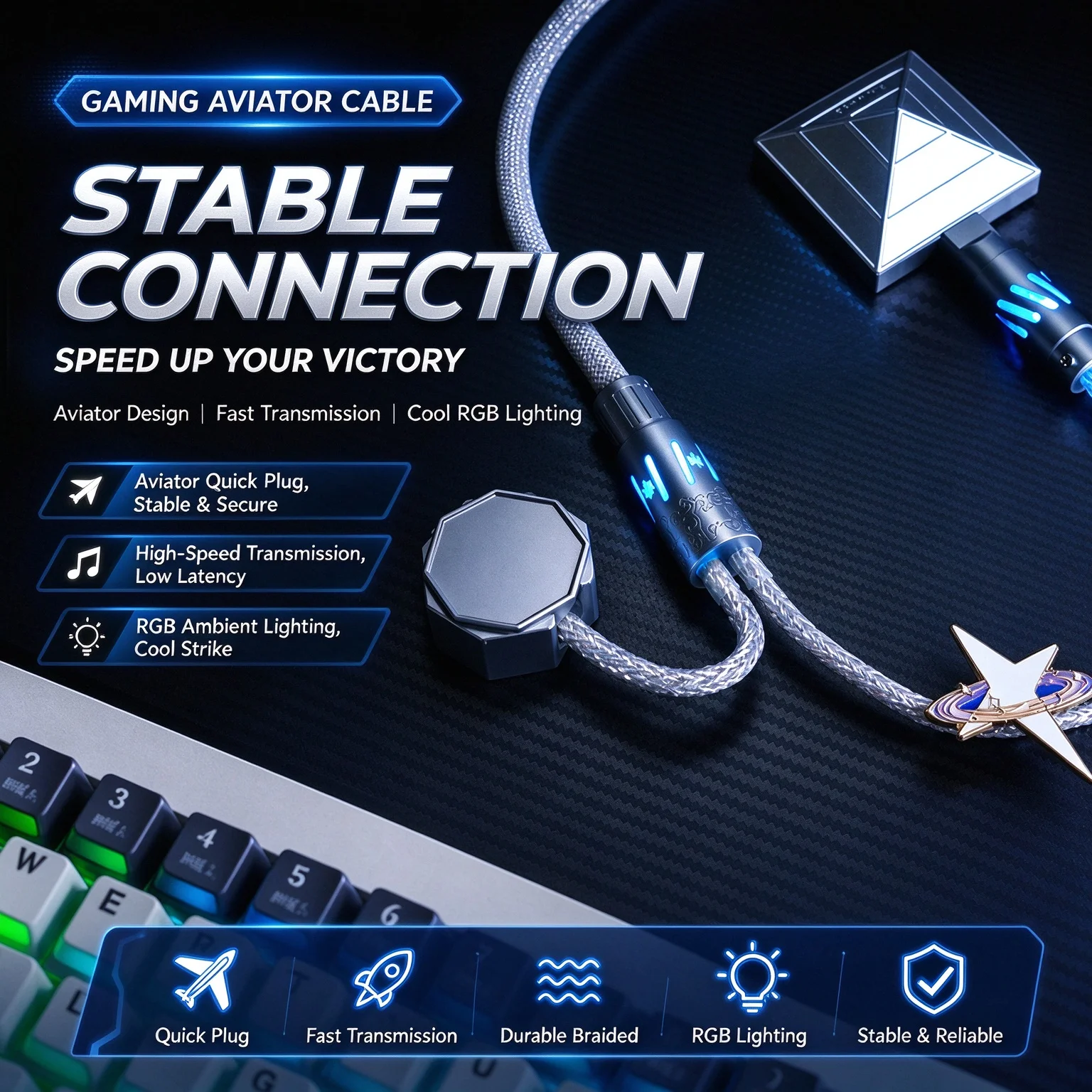 Huahuo-esports Pro 2-n-1 8k Rgb Aviator Cable 1.75m Usb-c Gaming Keyboard Wire For Magnetic Axis & Mechanical Keyboard