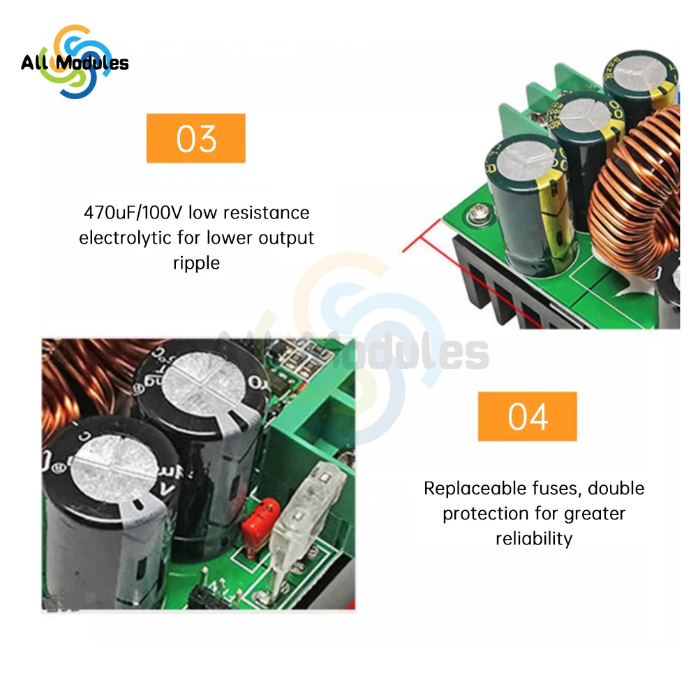 1200W DC-DC Boost Converter 10V-36V To 12V-80V 20A Step Up Power Supply Module Adjustable Constant Current Voltage