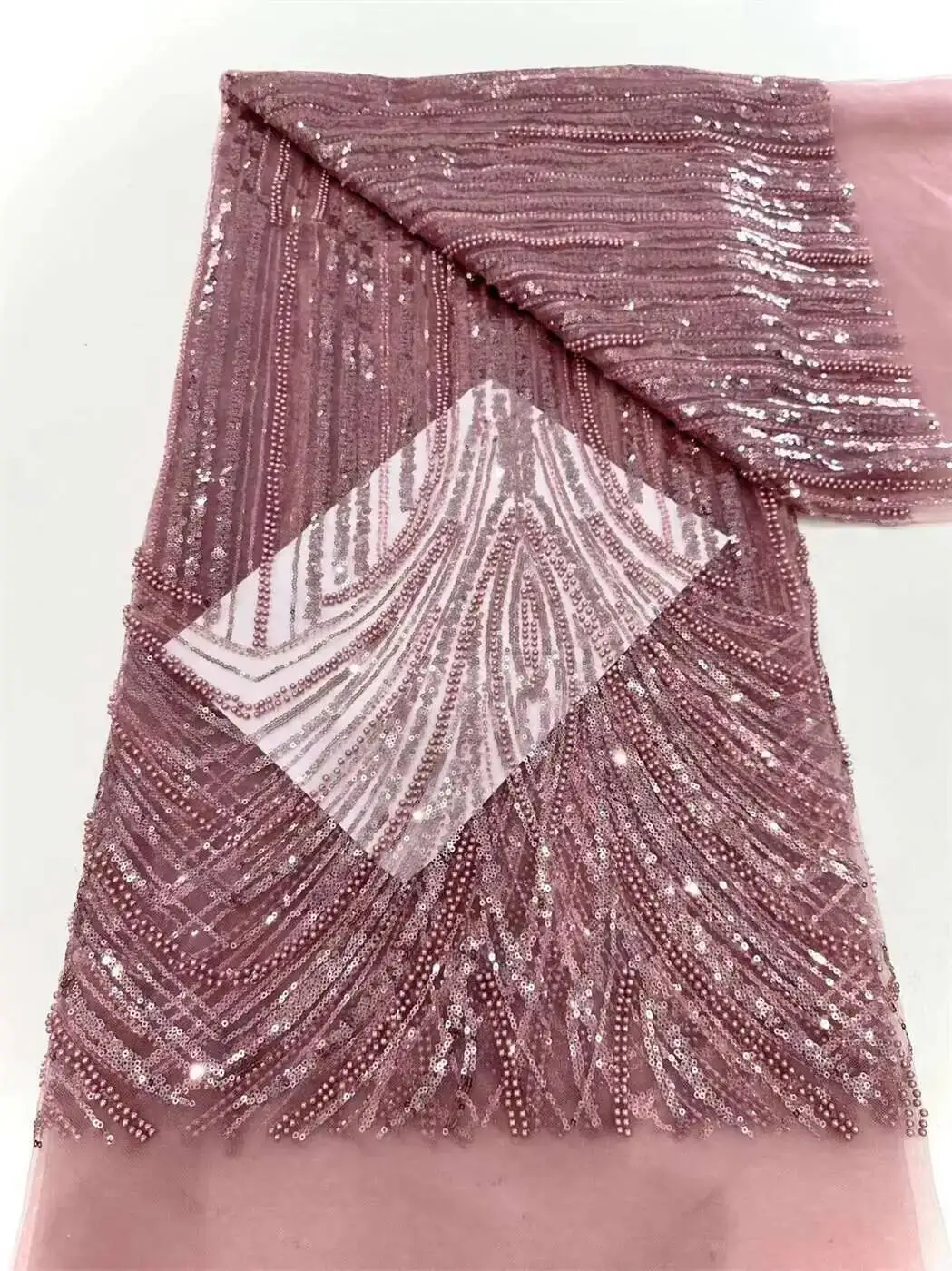 

Latest Royal African Lace Fabric 2025 Luxury French Sequins Mesh Lace Fabric High-end Handmade Beaded For Wedding Dress