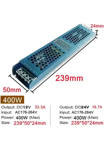 Ultra Thin 12V/24V LED Power Supply Adapter 60W 100W 200W 300W 400W Lighting Transformer 5A 12A  LED Strip Switch Driver Lamp
