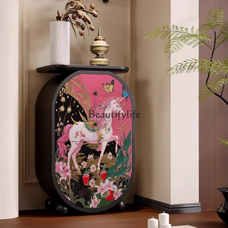 

05-*French niche art solid wood four-chest cabinet bedroom storage small apartment storage locker