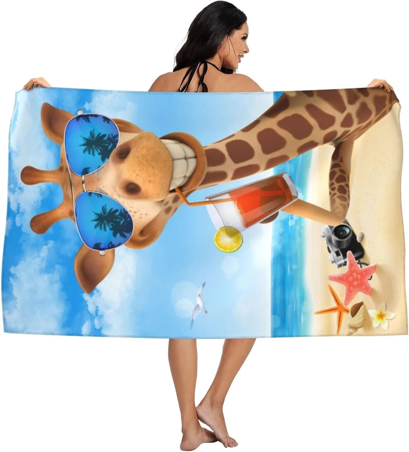 Cute Funny Giraffe Beach Towel for Family stuffs friends Gifts Quick-Dry For Bath Yoga Tourism Beach GYM Camping Swimming towels
