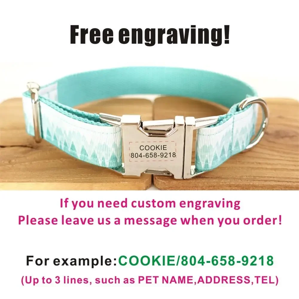 Personalized Pet Collar Customized Nameplate ID Tag Adjustable Blue Forest Mountain Cat Dog Collars Lead Leash