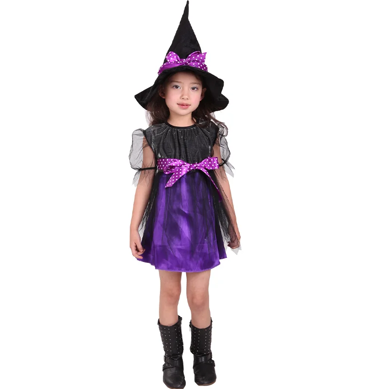 Children Halloween Cosplay Witch Costume For Baby Girls Dress+Hat Carnival Party Gown Infant Fancy Dress Up Clothing 2pcs Set