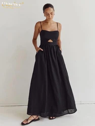 Clacive-vestido sexy solto de algodão preto para mulheres, sem mangas, até o tornozelo, elegante, oco, fêmea, verão, 2024