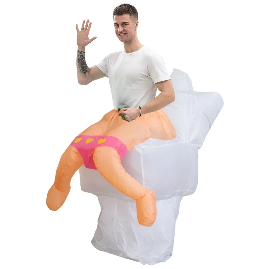 Funny Inflatable Bathtub Yellow Duckling and Toilet Costume for Men Adult Halloween Party Role Play Masquerade Inflatable Set