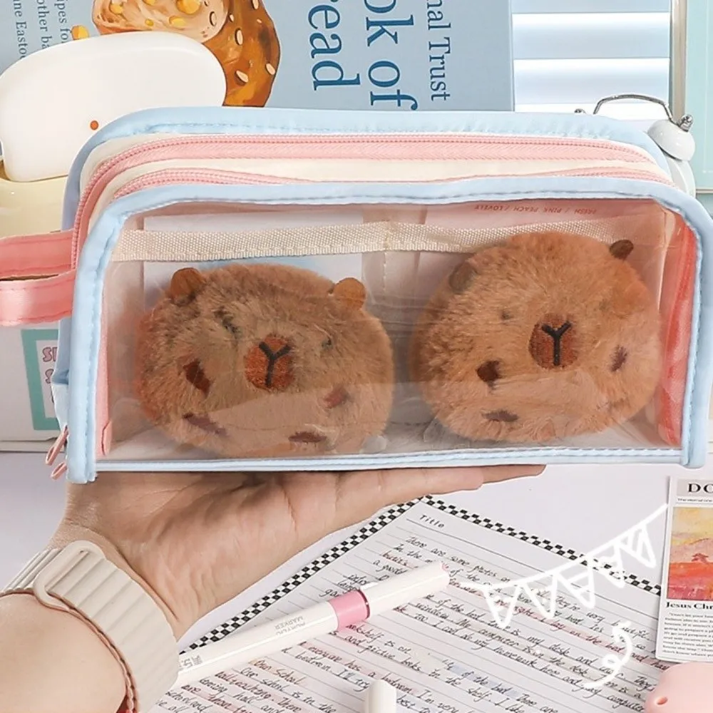 Transparent Display Korean PVC Stationery Bag Desktop Storage Multilayer Korean Style Pencil Case Large Capacity Aesthetic