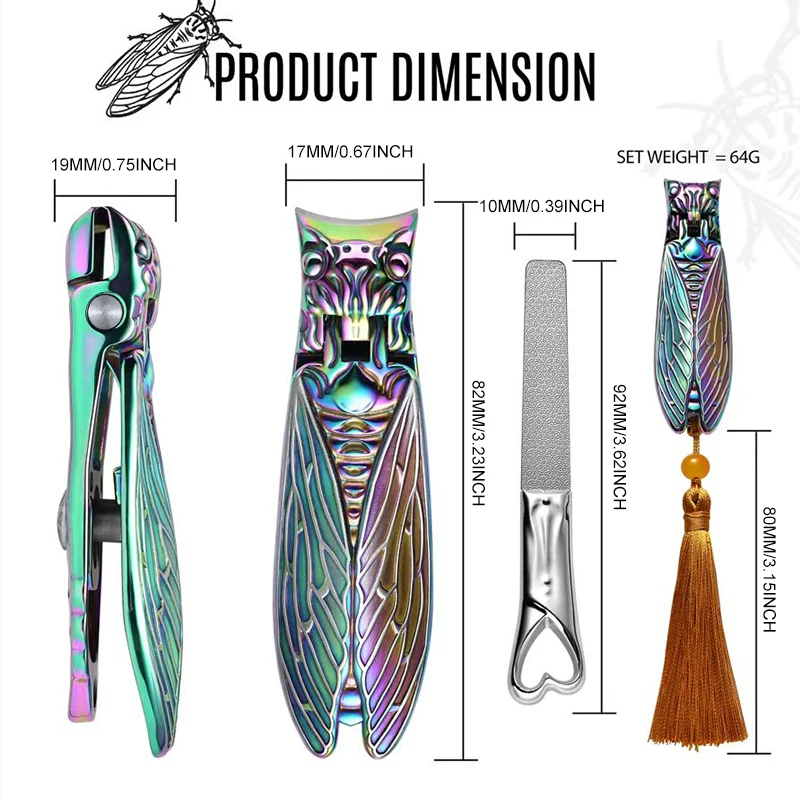 Tagliaunghie a due colori squisiti 2025 Nuovo tipo ricco nella cultura cinese Tagliaunghie biomimetico a forma di cicala Confezione regalo Set regalo