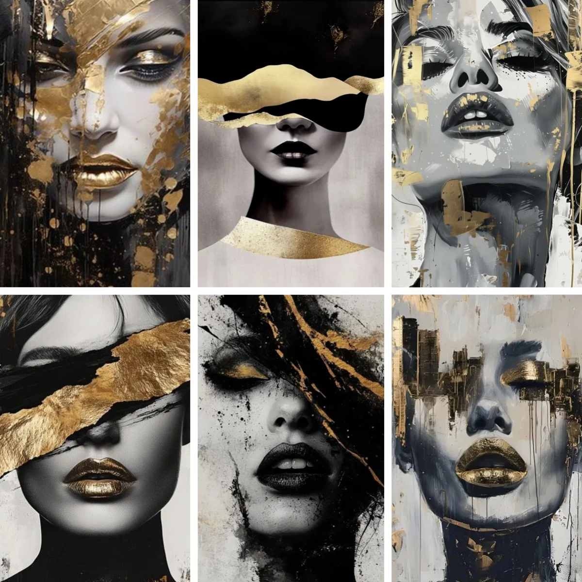 

5D DIY Diamond Embroidery Gold Black Modern Abstract Woman Portrait Diamond Painting Cross Stitch Rhinestones Decor