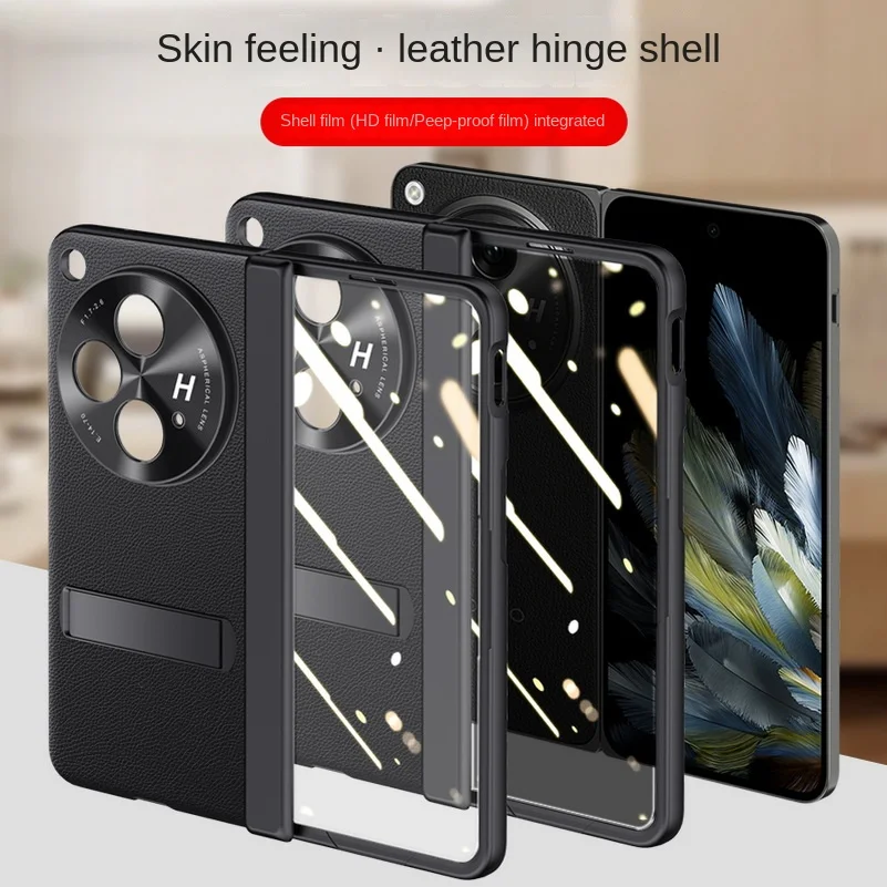 With Spring Hinged Privacy Screen Tempered Glass Protector Case For OPPO Find N3 FIND N3 All-inclusive PU Leather Holder Cover