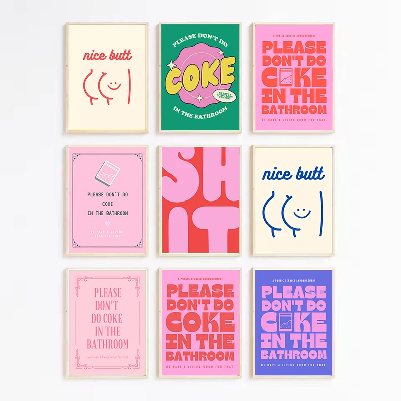 Funny Quotes Please Don't Do Coke in The Bathroom Canvas Painting Nice Butt Print Toilet Wall Art Poster Decor Gift Cuadros