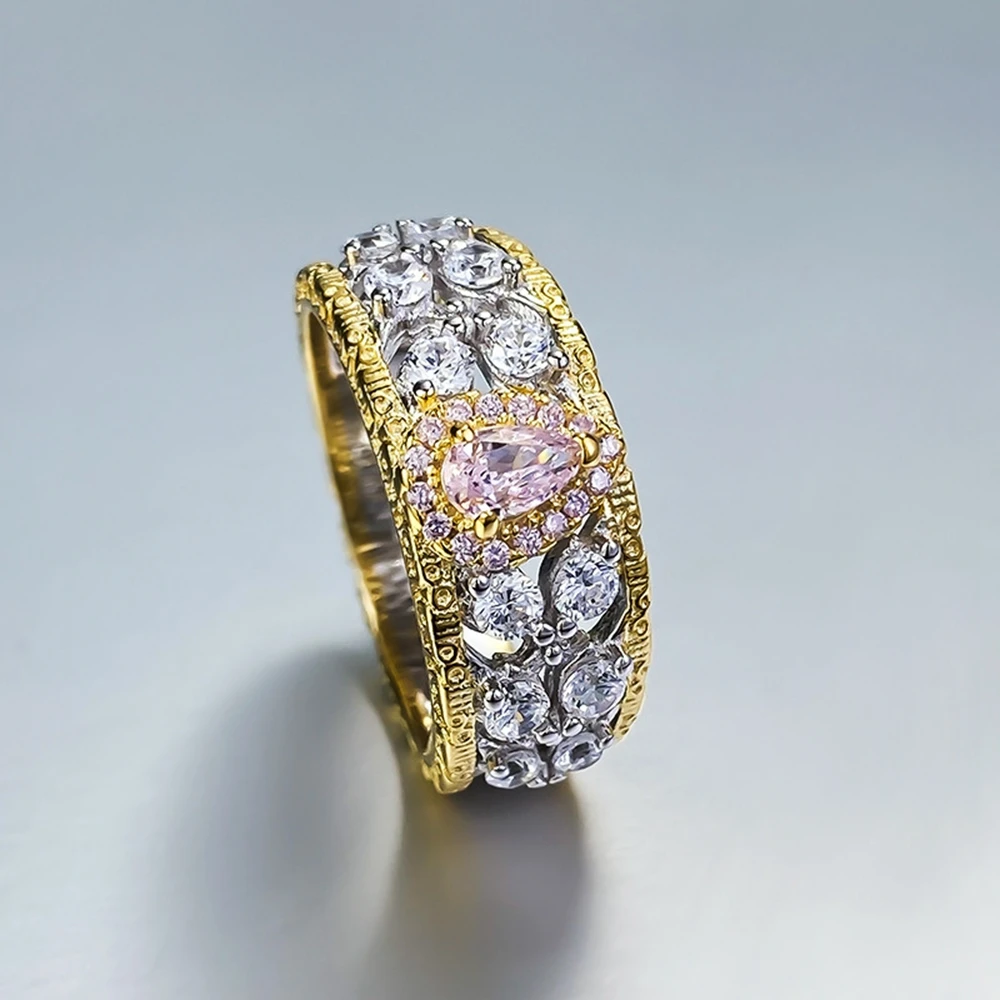 Wong Rain 18K Gold Plated 925 Sterling Silver Pear Cut 3*5 MM Lab Sapphire High Carbon Diamond Gemstone Women Ring Fine Jewelry