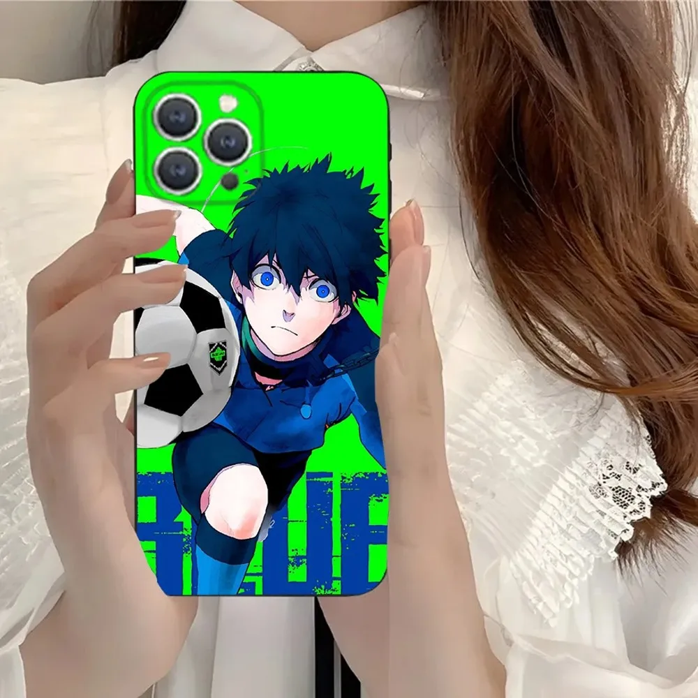 BLUE L-LOCK Anime Phone Case For iPhone 15,14,13,12,11,Plus,Pro Max,XS,X,XR,SE,Mini,8,7 Soft Silicone Black Cover