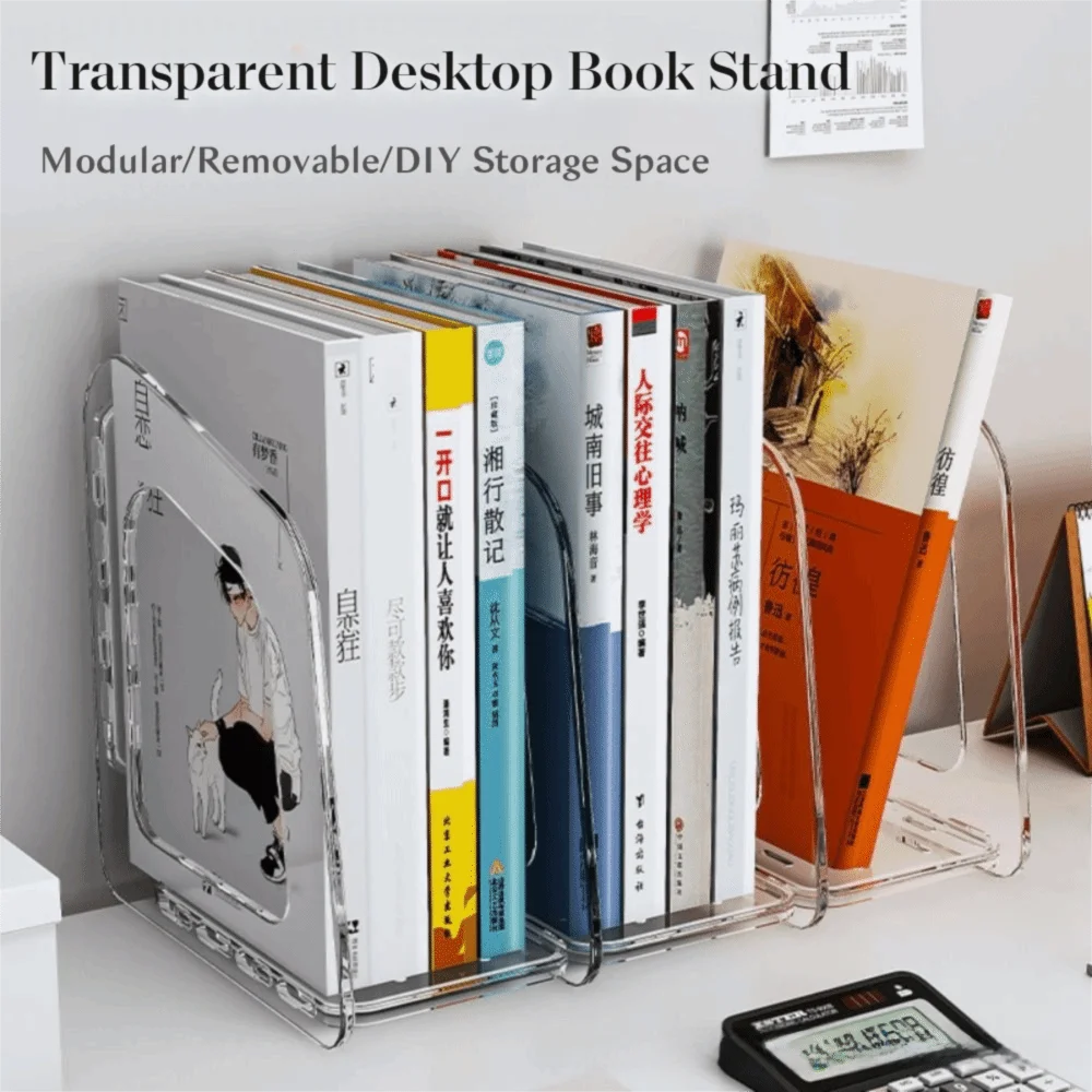 Immagine 6: Supporto per Libri in Acrilico Trasparente Durevole, Organizzatore Portatile a 3 Sezioni, Scatola Portadocumenti da Scrivania