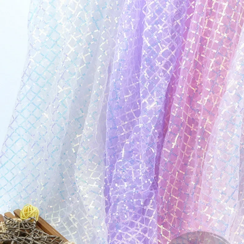 Shiny Wedding Party Dress Sequin Stitched Mesh Fabric Party Supplies Background Flashing Cosplay Dress Material