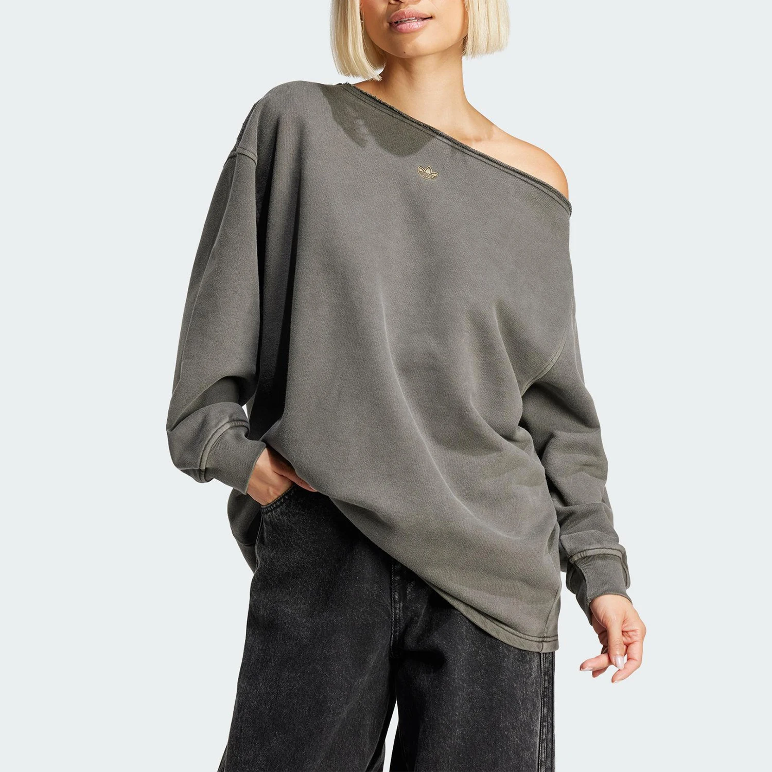 

Adidas подлинный женский повседневный модный топ с открытыми плечами Trefoil JI5731