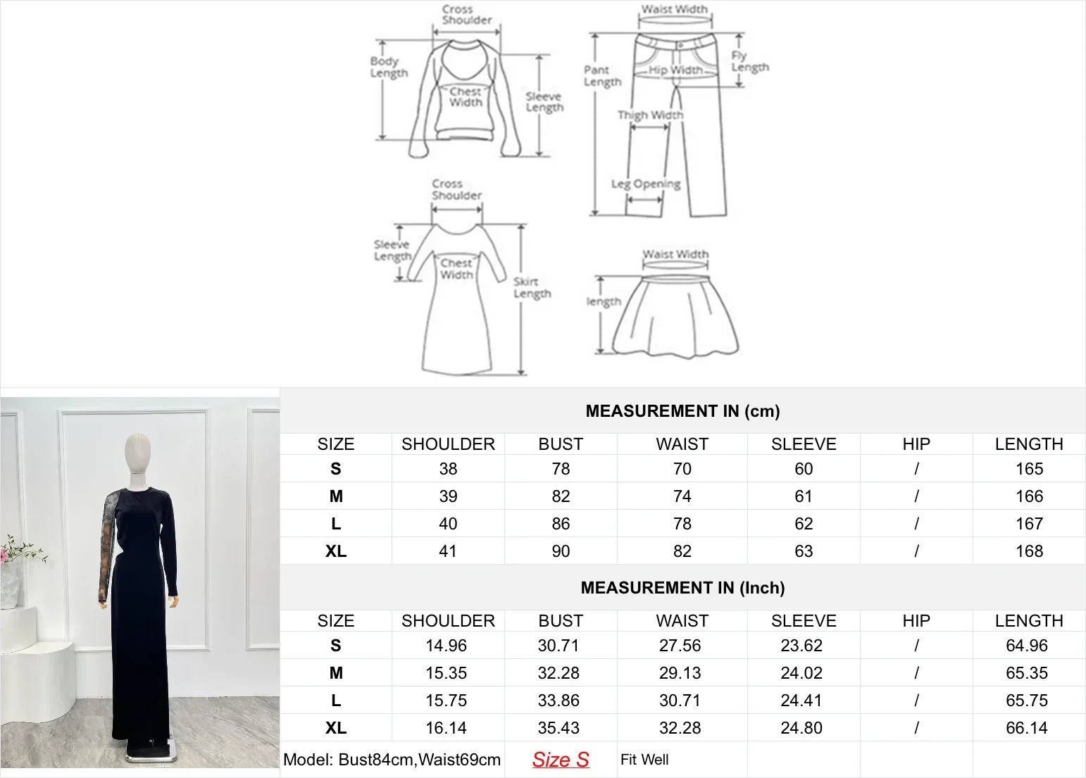 Sukienka maxi damska z czarnego aksamitu, z długim rękawem, odkrytymi plecami i koronką, elegancka, wysoka jakość, nowość 2025