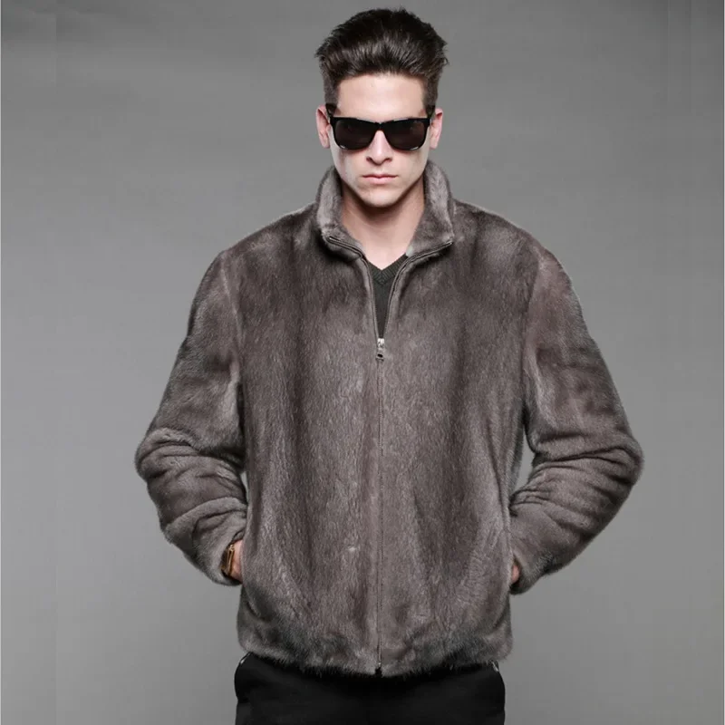 

Winter Jacket Men Clothing Thick Warm Long Sleeve Faux Fur Coat Stand Collar Zipper Luxury Brand Business Casual Fur Coats