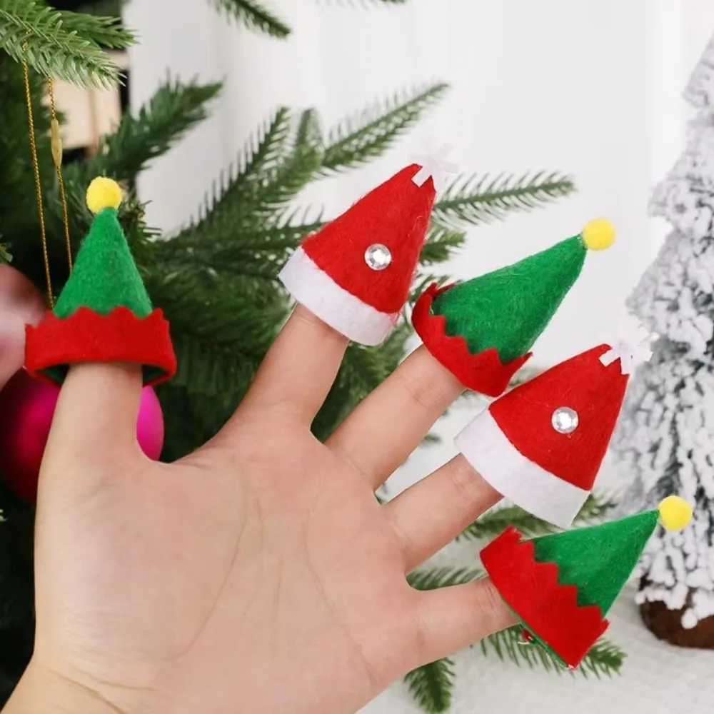 12pcs Mini Santa Hats Christmas Wine Bottle Cover Lollipop Hat DIY Elf Craft Supplies Christmas New Year Tableware Decorations