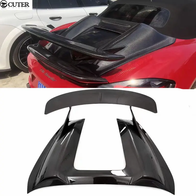 718 Hump Style Carbon Fiber Rear Spoiler Frp Unpainted Rear Wing Rear Engine Hood Cover for Porsche Boxster 718