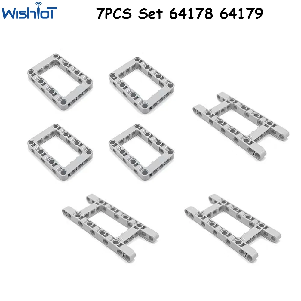 

7PCS Technical Parts Building Blocks Chassis Frame Liftarm Beam Thick Hole Arm Pin Connector 5x11 5x7 64178 64179 MOC Bricks