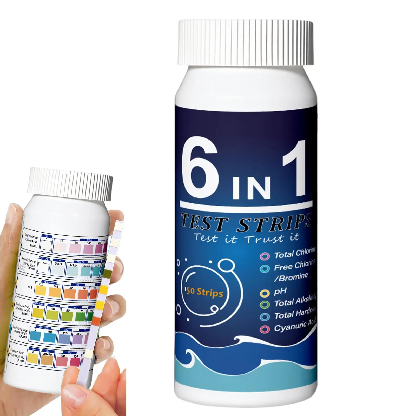 Tiras de prueba para piscina, probador de agua para estanque, tiras de prueba de agua 6 en 1 portátiles para agua salada, Spa, agua dulce, bañera de hidromasaje para el hogar, piscina potable
