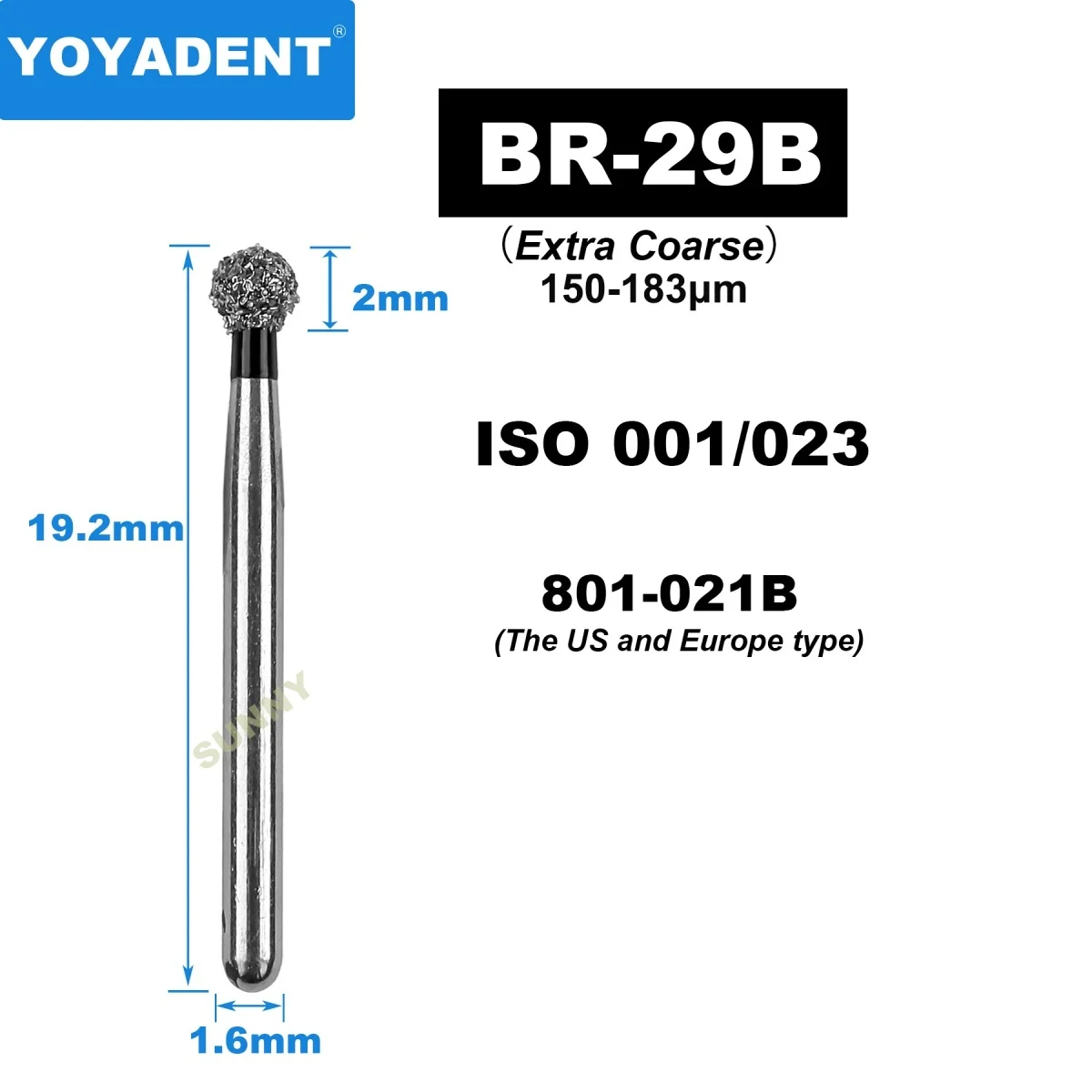 10Pcs/Pack Extra Coarse Dental Diamond Burs Dentistry Drills Dental Burs for High Speed Turbines Tools Dia.1.6mm BR Type view 5