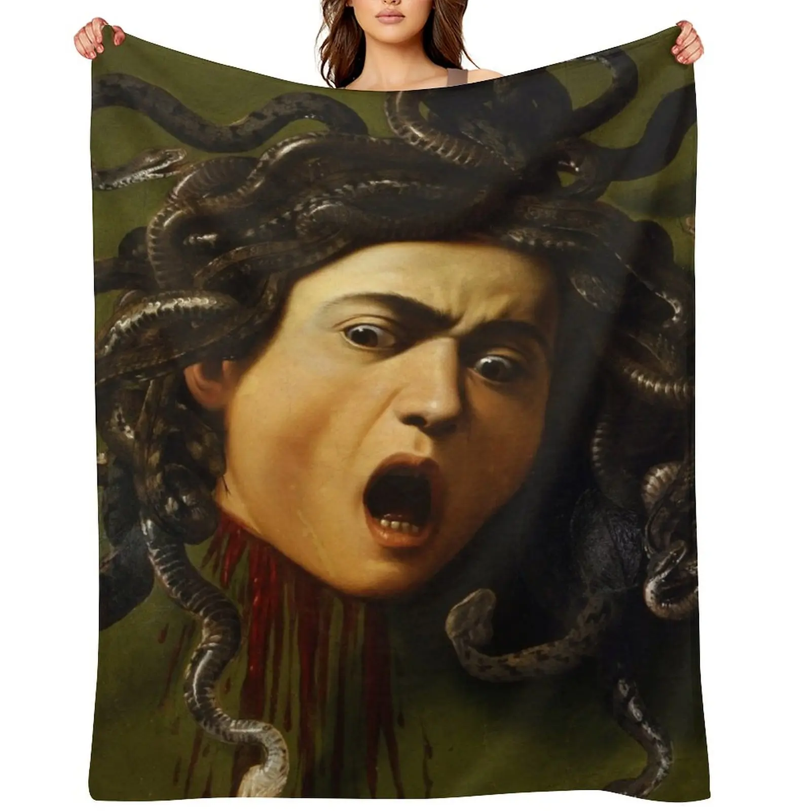 

Medusa Caravaggio 1598 Greek Mythology Art Throw Blanket Luxury Hair Large valentine gift ideas Blankets