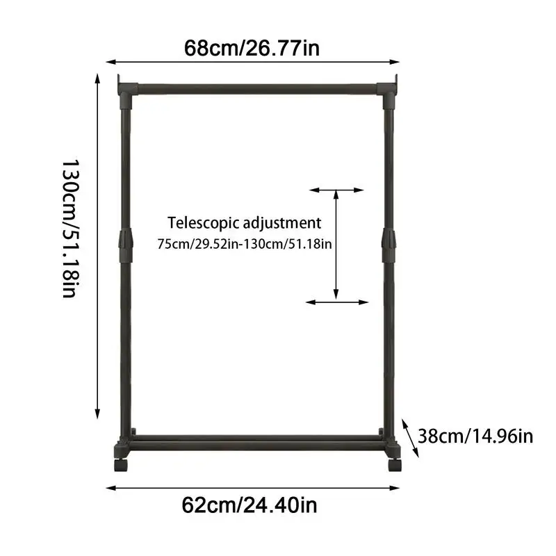 Rolling Clothing Rack Adjustable Heavy-Duty Telescopic Garment Rack Floor Hanger Storage Wardrobe For Bedroom Clothing Store image 6