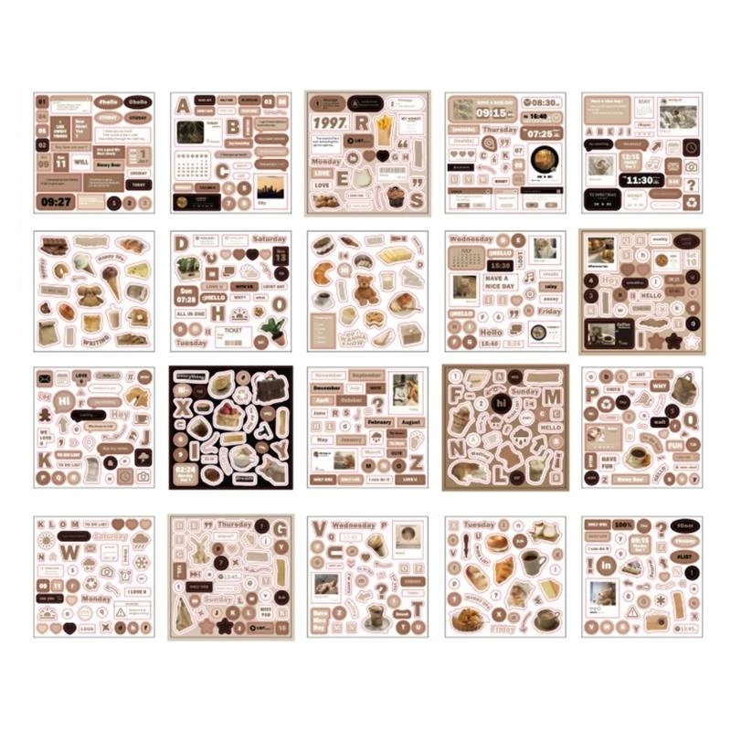 

20Sheets Scrapbooking Stickers Aesthetic Decorative Stickers Background Stickers for Journal Album Planner Decoraton