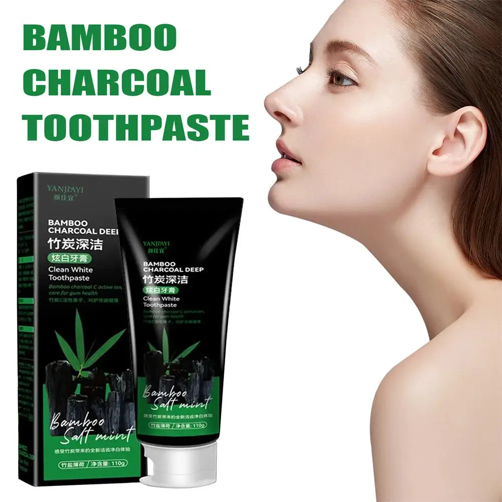 Pasta de dientes de carbón de bambú, 100g, Limpieza Profunda, elimina manchas de humo, blanquea la pasta de dientes negra, cuidado de la salud bucal