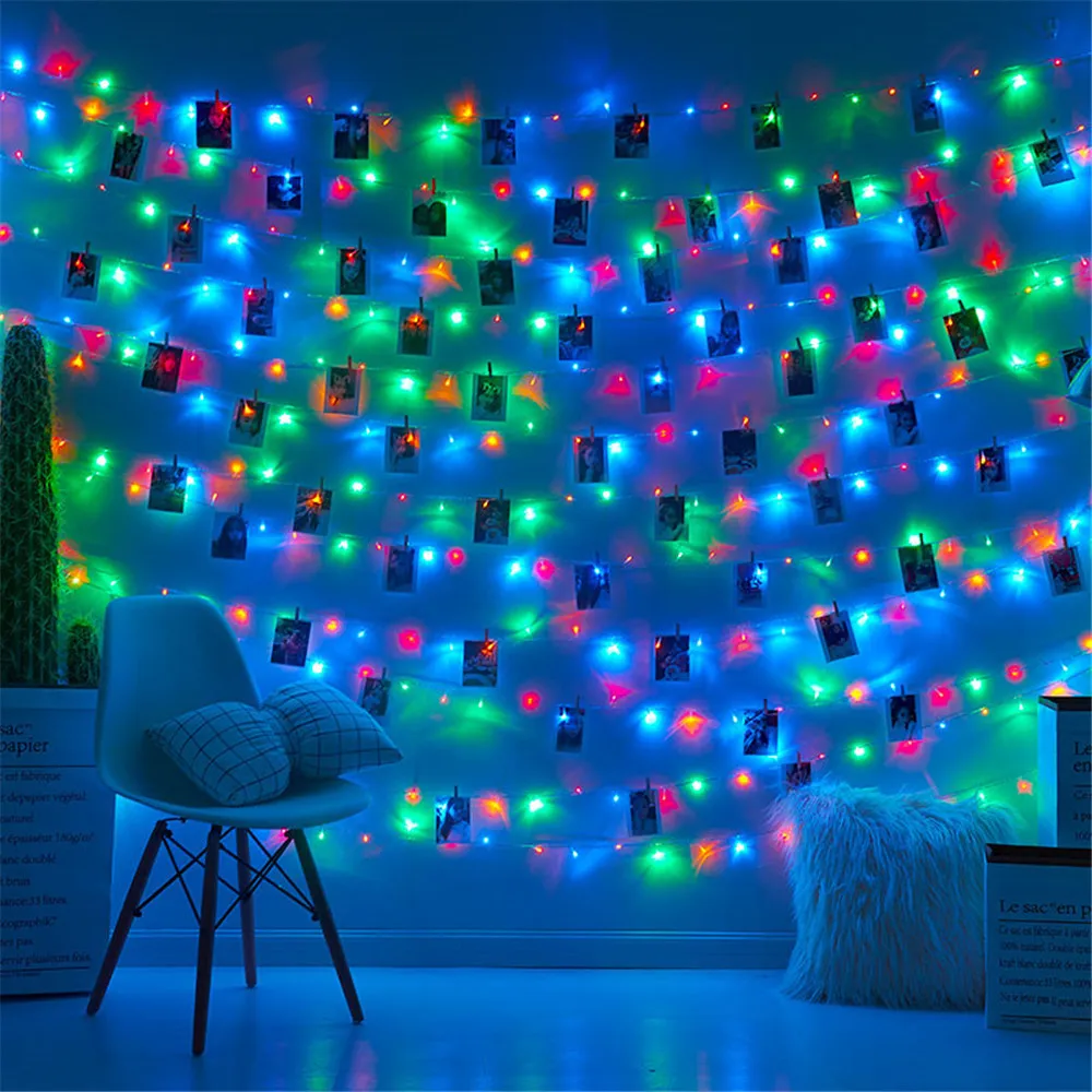 10M String Lights Photo Clip Battery Operated Remote Garland Fairy Lamp Christmas Decoration Holiday Party Wedding Xmas Lighting