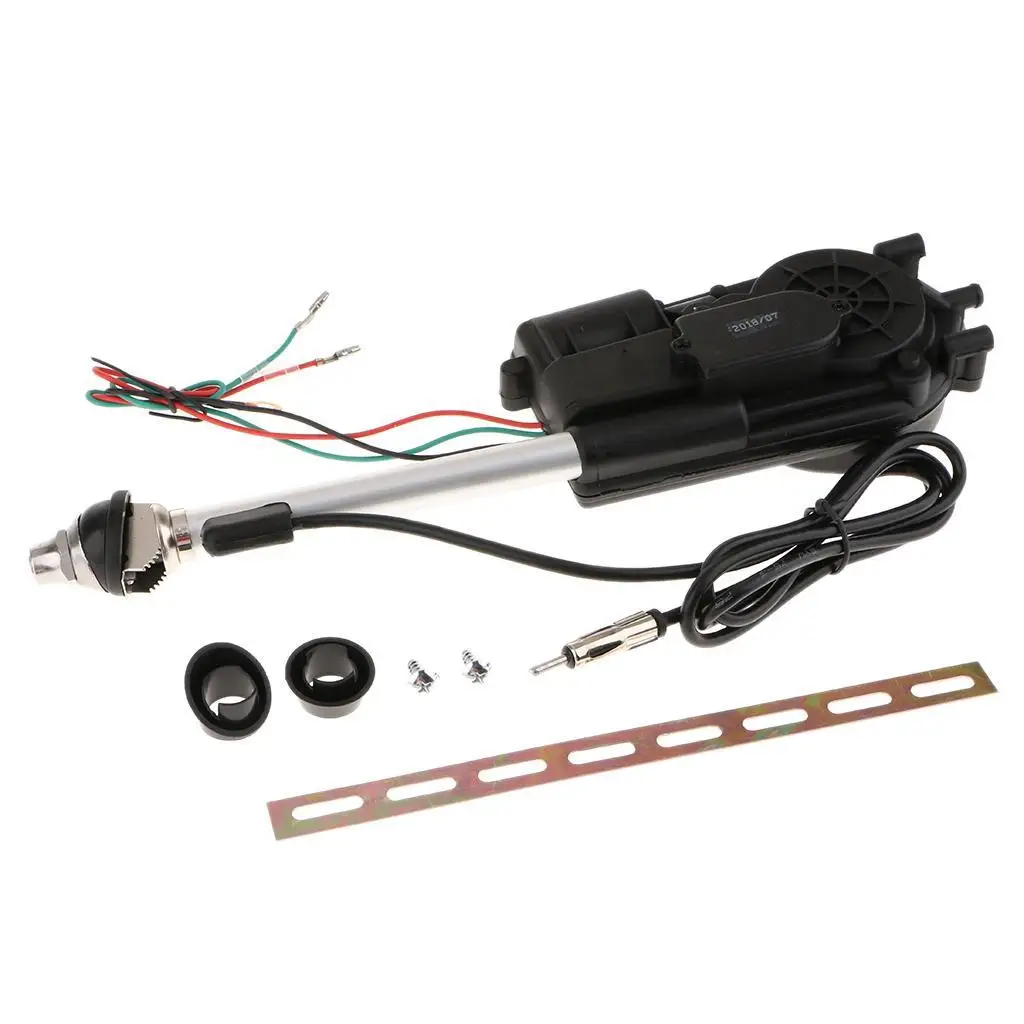 Stainless Steel Electric Automatic Antenna Radio AM FM Aerial Kit with Signal Amplifier for Car Audio Replacement