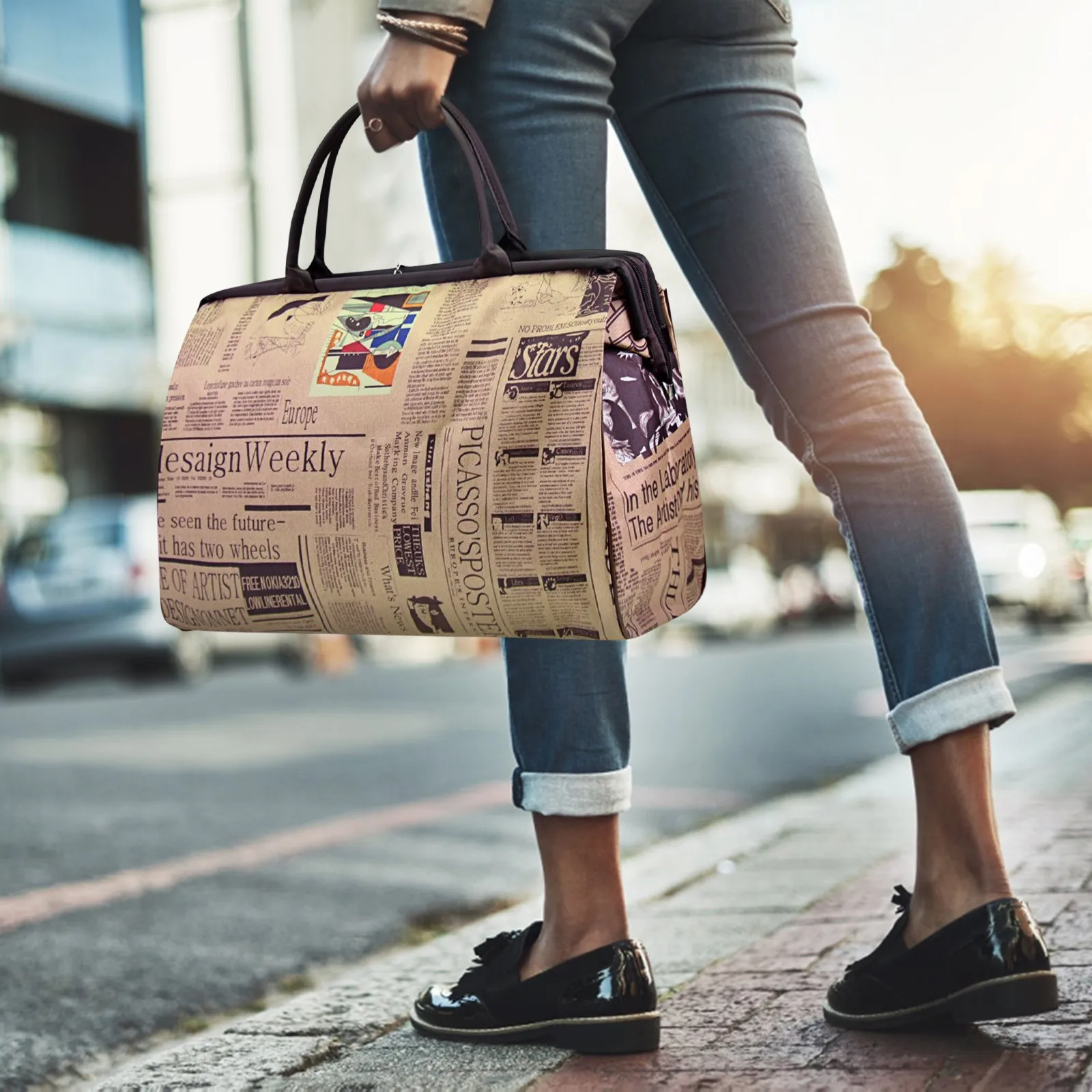 Borsa da viaggio impermeabile da donna borsa da viaggio stampata per giornali borsa Vintage borsa da donna di moda borse da viaggio da uomo