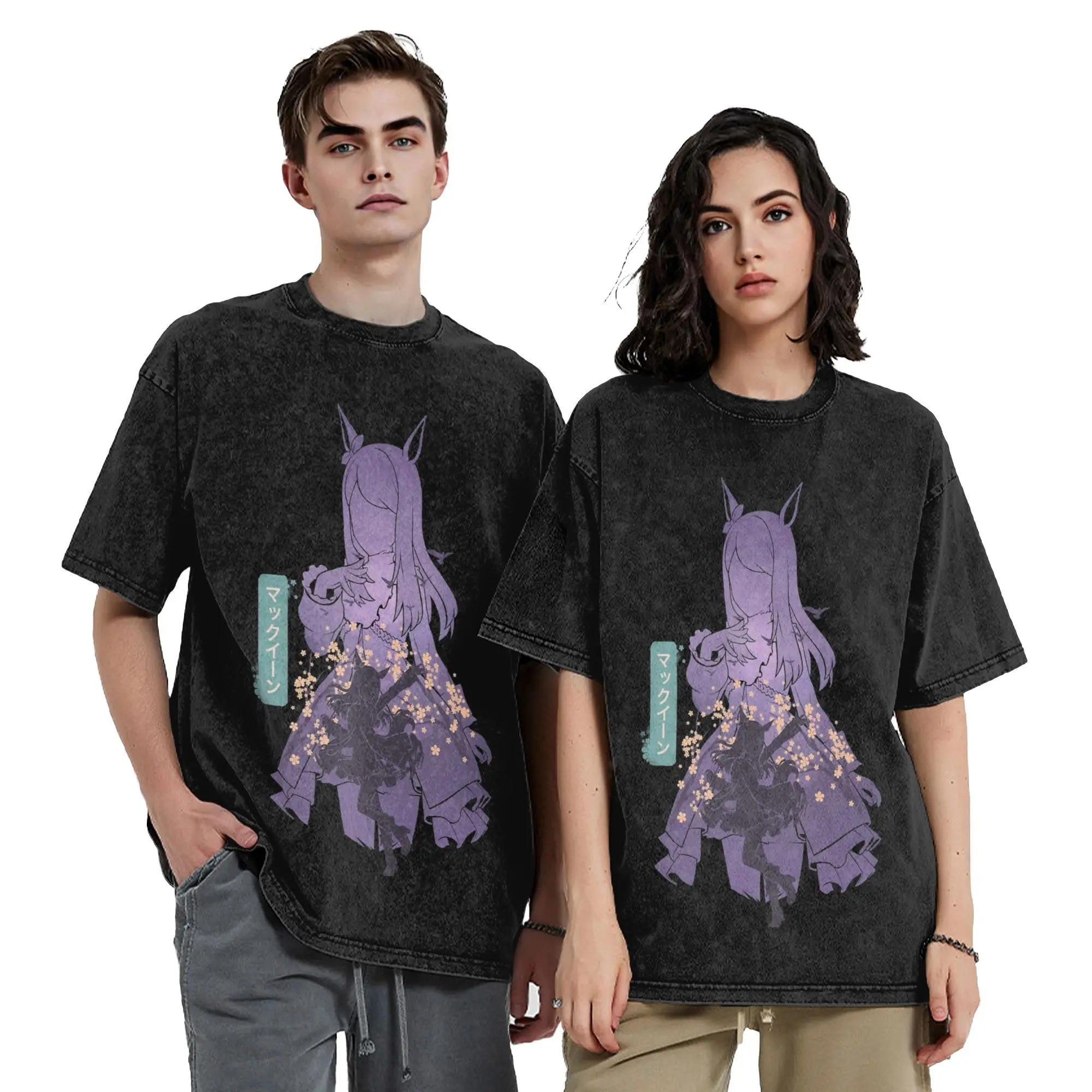 Image of Gewaschenes T-Shirt Mejiro McQueen Uma Musume Anime Vintage T-Shirts Street Streetwear Kurzarm Grafik-T-Shirt Herren Damen