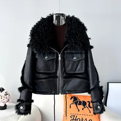 Whole Skin Rabbit Fur Fur One Coat Female Short 2023 Fall and Winter New Wool Collar Locomotive Style Jacket JT444