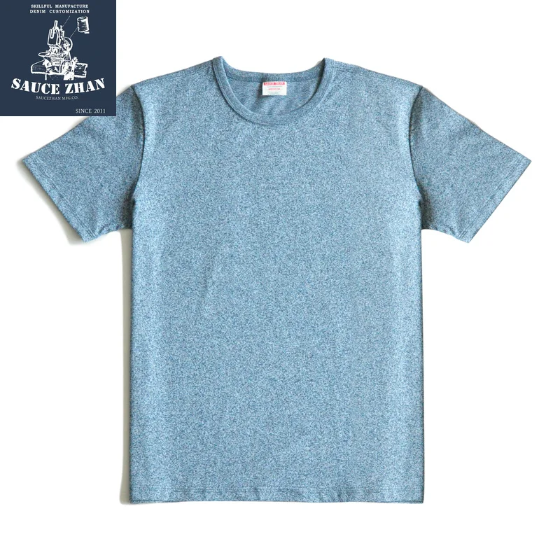 SauceZhan Three Needles Strengthen COLORED SPUN YARN T Shirt Summer Men\'s Cotton Short Sleeve Pepper Salt Double-woven fabric