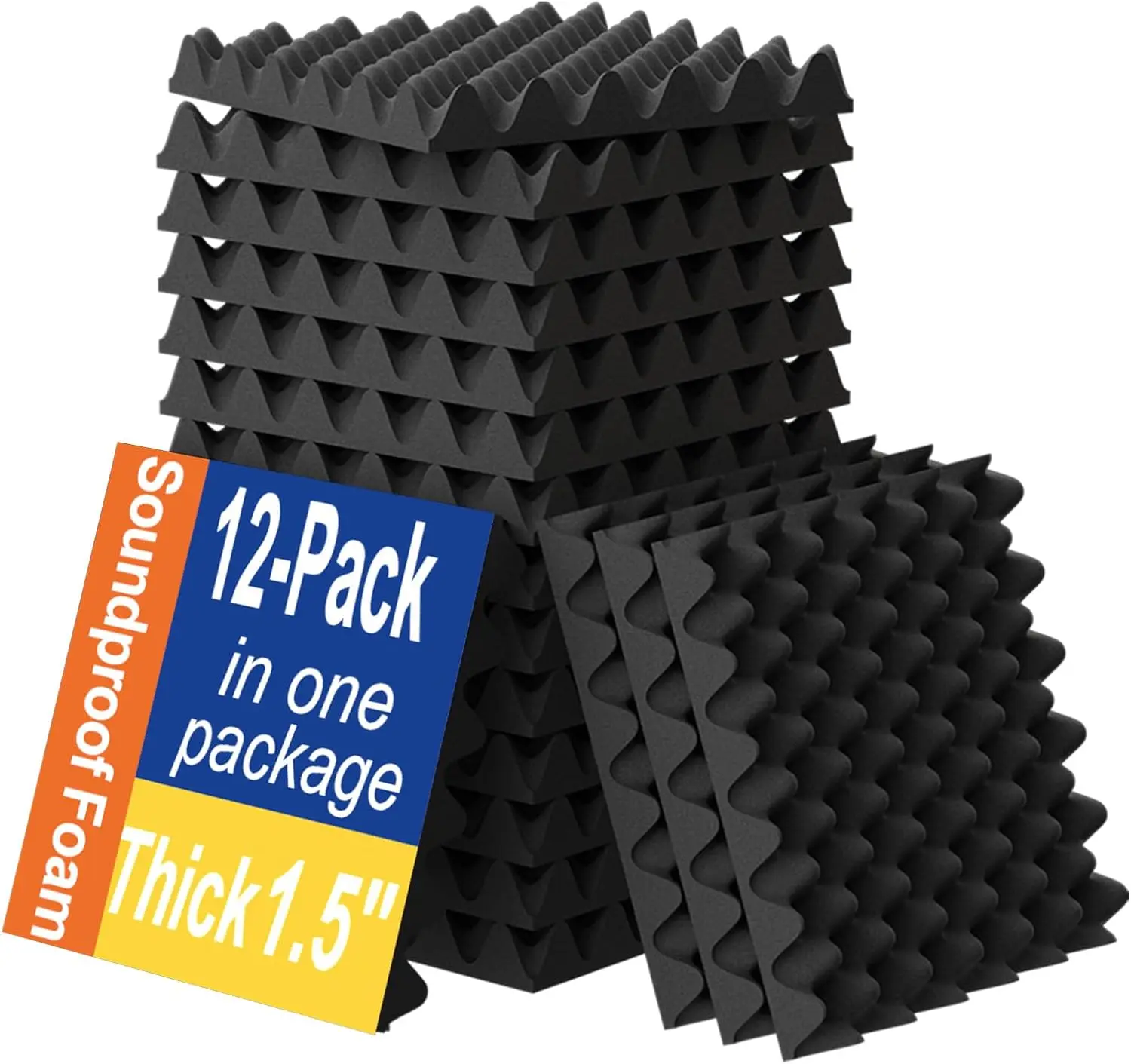 

12 Pack Sound Proofing Egg Crate Foam Pad, Upgraded Fire-Retardant Panels for Walls