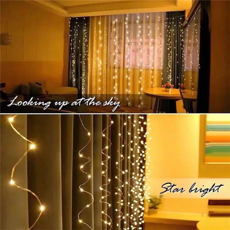 LED Curtain Decor Light String Xmas Garland Lamp Tree Bedroom New Year Party Home Decorations