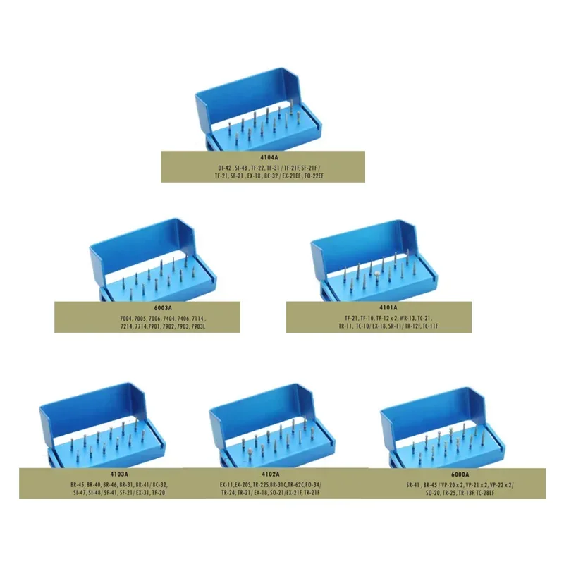 Dental Burs Drill with Disinfection Block Carbide Drills Trimming Finishing Carbide Burs Dental Materials 12pcs