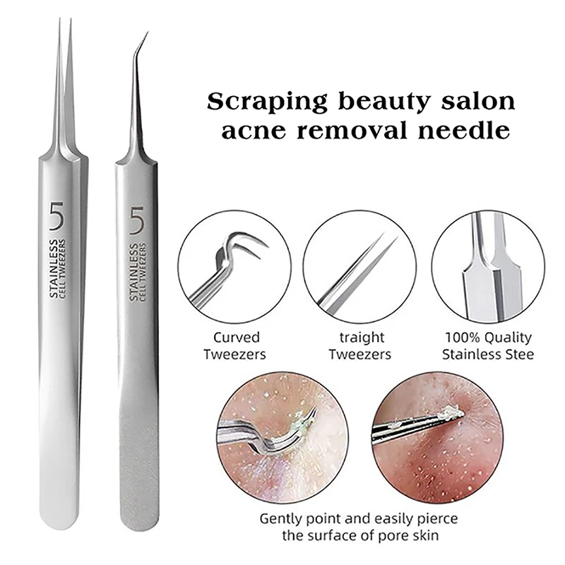 Blackhead Remover Comedone Extractor Facial Skin Cleansing Tool Tweezers Acne Needle Stainless Steel Precise Blackhead Cell Clip