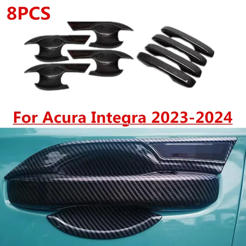 

8Pcs/Set ABS Carbon Fiber Car Exterior Door Handle Bowl Cover Trim For Acura Integra 2023 2024