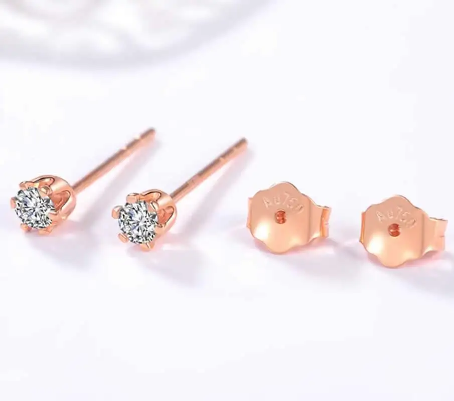 

New 18K Rose Gold Earrings AU750 Gold Zircon Stud Earrings For Women