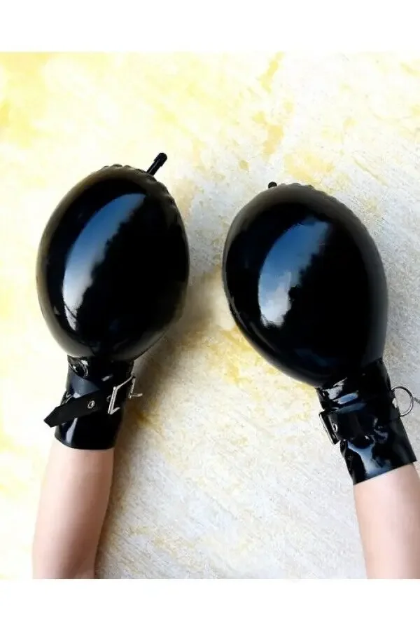 

Латексные резиновые черные перчатки Gummi Cosplay, надувные варежки с искусственным шариком для лица, S-XXL