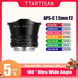 Ttarartisan – objectif Fisheye grand Angle 7.5mm F2 APS-C, pour appareil photo SONY E FUJI X Canon M Nikon Z Leica L Panasonic Olympus M43