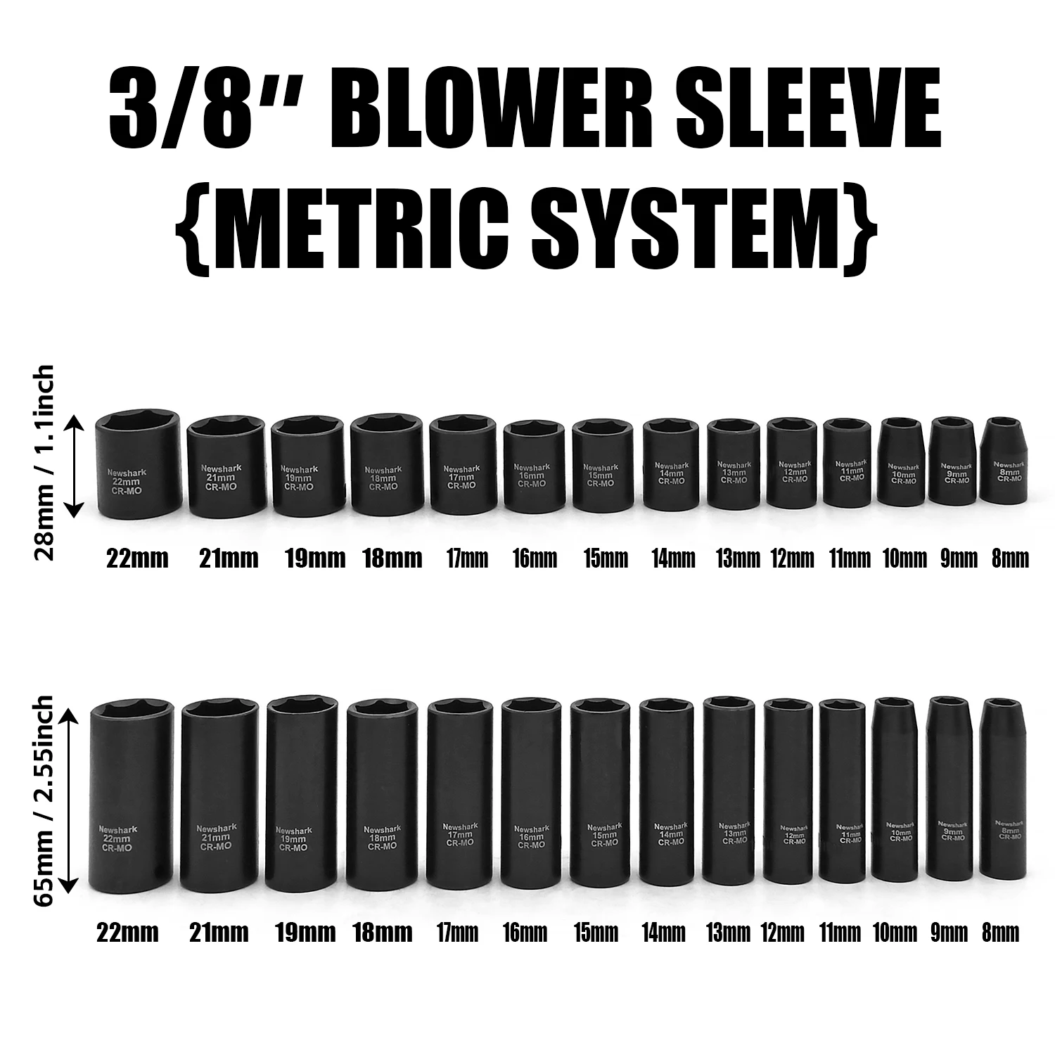 3/8inch Drive Socket Set 50-Piece, SAE (5/16inch - 3/4inch) & Metric (8mm - 22mm), Deep & Shallow Impact Socket Set with Case