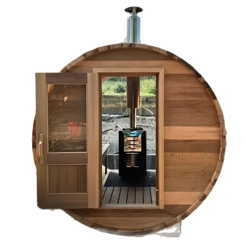 Multi-size Canadian Hemlock Cedar Drum Sauna Far Infrared Electric Stove Wood Stove Heating