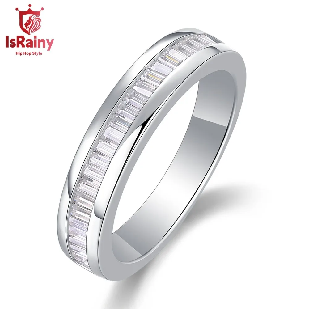 

IsRainy 925 Sterling Silver 28PCS Baguette Full Moissanite Diamonds Engaged Anniversary Rings For Women Men Fine Jewelry Gift