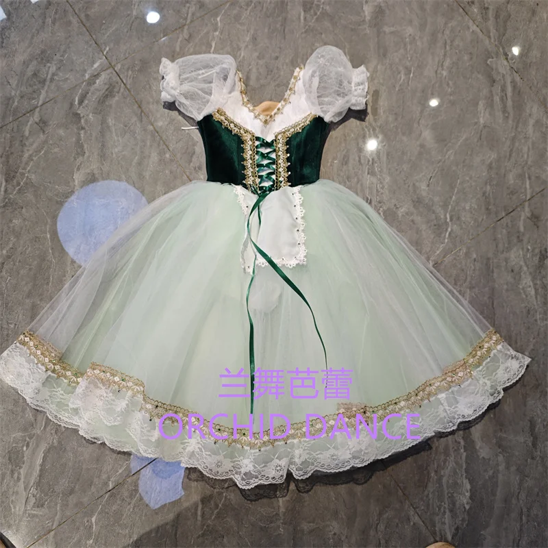 BT01655 haute qualité taille personnalisée enfants filles Ballet danse Performance porter Gilsay vert longue robe Tutu romantique