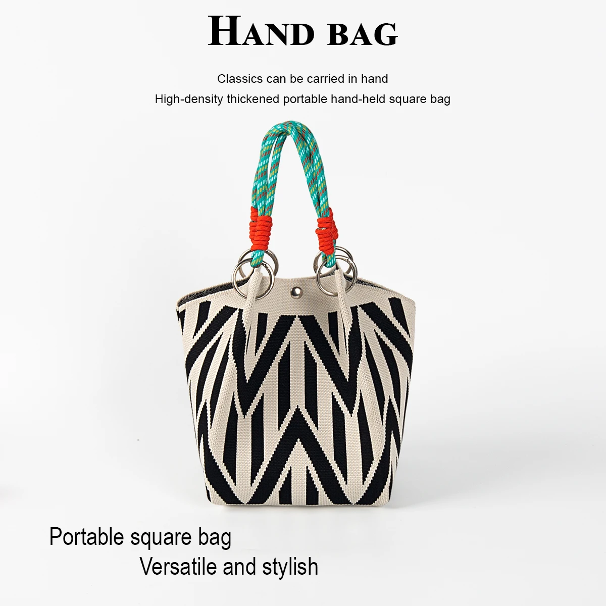 

Line Contrast Knitted Handbag, Versatile Women's Tote Bag, Suitable for Daily Leisure, Perfect for Work, Travel and Shopping, Mobile Phone, Umbrella, Cosmetics, Books